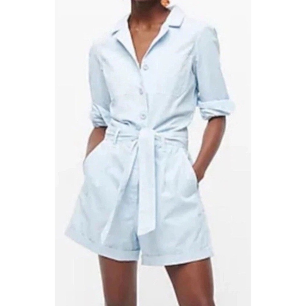 J. Crew Foundry Chino Shorts Coveralls Jumpsuit Romper Sky Blue Women's Size 4